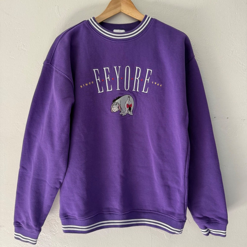 Disney Parks Purple Winnie the Pooh Eeyore Embroidered Sweatshirt‎ Size Small
